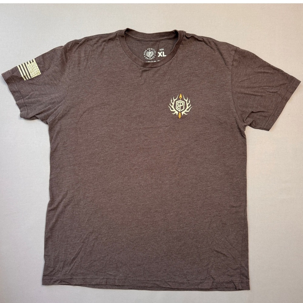 Born Primitive Outdoor Mens XL Brown Heather Graphic T-Shirt Antler Logo Flag